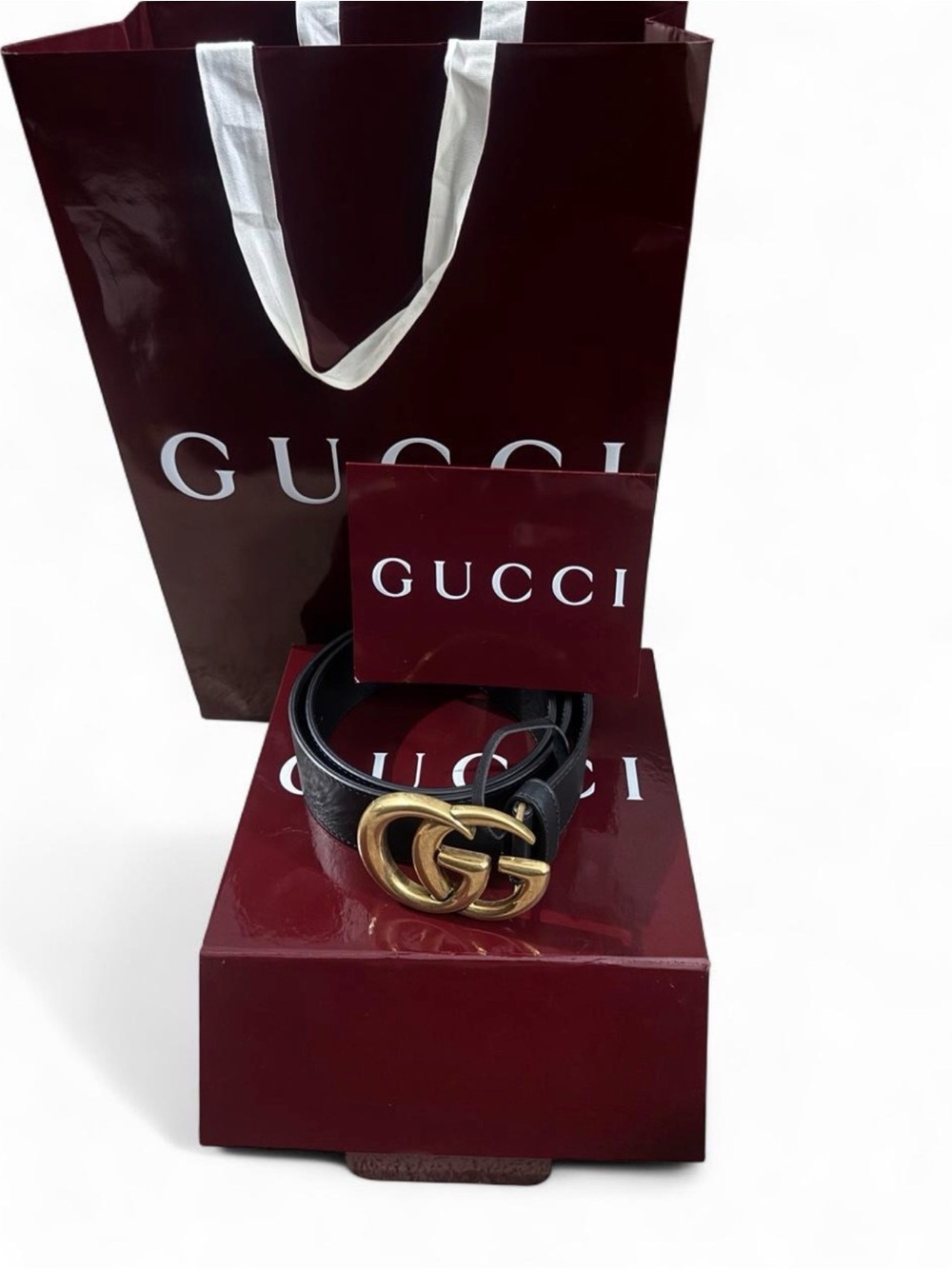 Gucci Black Leather Belt with Gold Double G Buckle